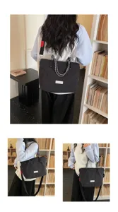 Detailed view of the casual large capacity canvas tote bag showcasing rope handles and strap.