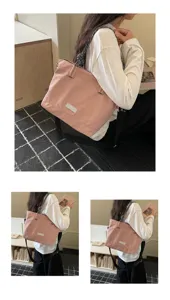 Detail view of casual large-capacity canvas tote bag, lightweight fashion shoulder bag.