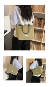 Casual large-capacity canvas tote bag with braided handles and adjustable shoulder strap.