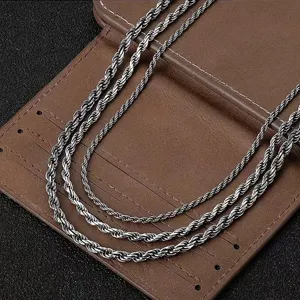 Silberne Seilkette Halskette fuer Damen und Herren, stilvoller gedrehter Kettenschmuck neu