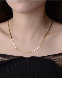 S925 Silber glänzende Flachkette Halskette minimalistischer Choker Schmuck für Damen