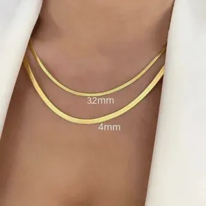 Goldfarbene Fischgrätenkette Halskette für Damen Herren, flache Schlangenkette Schmuck.