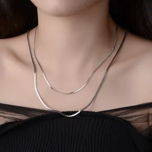 S925 Sterling Silber doppelstufige flache Kette Halskette minimalistischer Choker Schmuck Damen