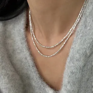 S925 Sterlingsilber doppelte Schicht gebrochene Silberperlen Halskette für Schmuck