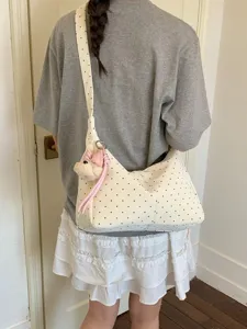 Cute polka dot shoulder bag for women, casual large capacity underarm hobo bag main view.