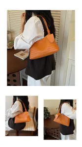 Retro woven underarm bag for women, stylish orange shoulder bag with large capacity.