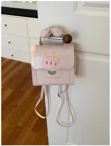 Petit sac a dos en cuir PU rose avec broderie de tulipe et noeud mignon pour femmes.