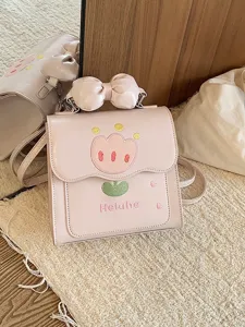 Mini Sac à Dos pour Femmes en Cuir PU Mignonne Broderie Tulipe Nœud 3D Sac Bandoulière Sac de Voyage Décontracté pour Filles