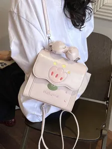 Joli sac à dos rose brodé de tulipes pour filles, sac à bandoulière nœud élégant.