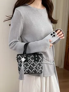 Schicke neue chinesische Handtasche mit geometrischem Muster, elegante Damen-Umhängetasche.