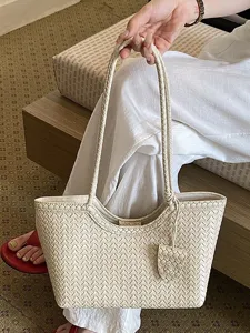 Chic woven tote bag for women, large capacity stylish shoulder bag for daily commute and summer.