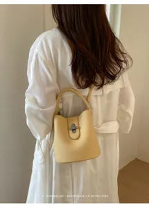 Sac seau femme en cuir grainé sac à main bandoulière élégant et polyvalent quotidien