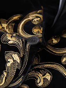 Men's Black Velvet Gold Embroidered Casual Suit Jacket Luxury Notch Lapel Stage Blazer