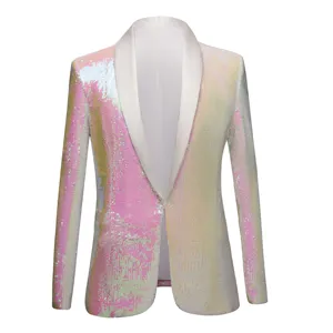 Men's Sequins Suit Jacket Striped Grid Blazer Single Breasted Notch Lapel Stage Performance Party DJ Singer Outerwear