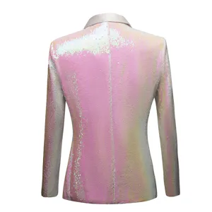 Men's pink sequin blazer jacket stylish stage performance sparkling tuxedo coat top