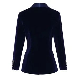 Women Elegant Slim Fit Velvet Blazer Solid Color Long Sleeve Lapel Hidden Button Casual Suit Jacket Outerwear