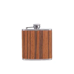 Stainless steel hip flask 6oz portable outdoor pocket liquor whiskey flask wood grain design