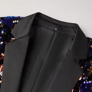 Men's sparkling sequin blazer with black satin shawl lapel, stylish party suit jacket S