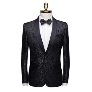 Ανδρικό Κομψό Λουλουδάτο Σακάκι Σμόκιν Slim Fit Σαλ Κολάρο Πάρτι Γαμπρός Σκηνική Εμφάνιση