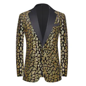 Men's gold and black triangle sequin blazer jacket for evening party performance stage wear