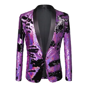 Men's Purple Sequin Blazer Black Shawl Lapel Party DJ Stage Performance Jacket