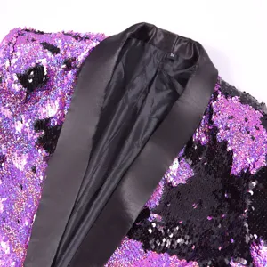 Men sequin blazer jacket purple black sparkling stage performance night club party outerwear