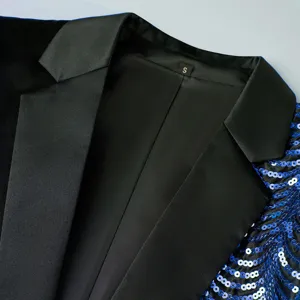 Detailansicht Jungen Pailletten Samt Sakko, edler Kinder Blazer mit Satin Revers.