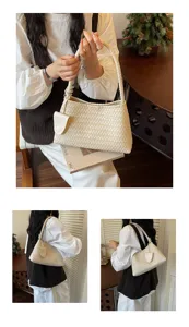 Retro woven shoulder bag for women, stylish minimalist underarm bag, versatile daily casual purse.
