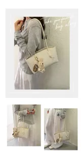 Large capacity tote bag for women stylish shoulder underarm bag with cute bear pendant