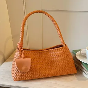 Woven PU Leather Underarm Bag For Women Vintage Chic Top Handle Handbag Casual Large Capacity Shoulder Bag