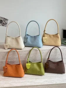 Stylish woven leather shoulder bag for women, retro hobo handbag with top handle, 2025 new