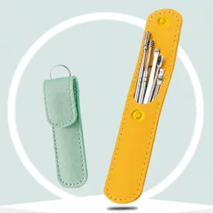 Stainless Steel Ear Pick Set Ear Wax Removal Tool Kit Metal Curette Ear Cleaner With Portable Leather Case For Daily Care
