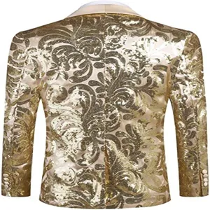 Men's gold sequin blazer vintage baroque party wedding stage suit jacket outerwear