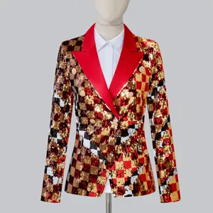 Chaqueta Blazer de Lentejuelas de Moda para Mujer Manga Larga Doble Pecho Cuello Solapa Brillante Ropa de Fiesta