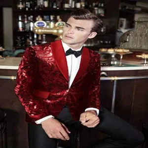 Men's red sequin suit jacket stylish stage performance party wedding formal tuxedo coat