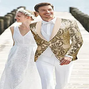 Men's luxury gold sequin blazer jacket for party stage wedding groom prom tuxedo single coat.