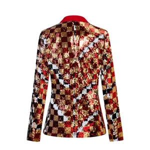 Blazer de lentejuelas para mujer chaqueta elegante de cuadros brillantes para fiesta chic