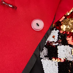 Mujer chaqueta blazer lentejuelas detalle rojo abrigo manga larga moda lujo elegante brillante