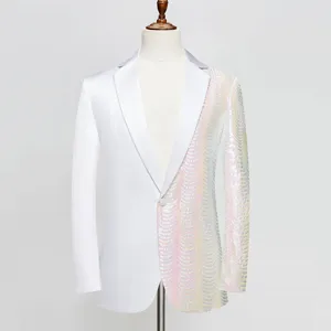 Herren Asymmetrischer Pailletten Anzug Sakko Lässiger Ein Knopf Blazer für Party