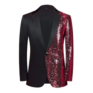 Herren asymmetrischer Pailletten Blazer Luxus Party Anzug Jacke mit Knopf Revers Mantel