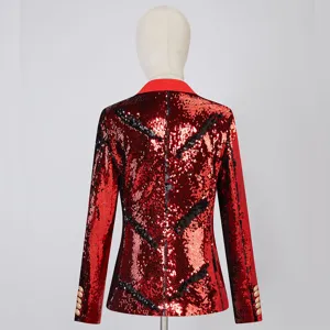 Mujer chaqueta blazer de lentejuelas rojas elegante abrigo de rayas negras fiesta
