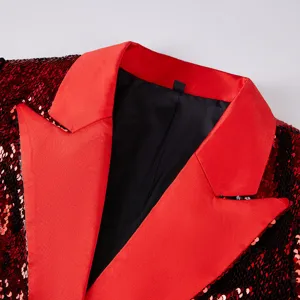Detalle blazer lentejuelas rojo mujer elegante solapa traje chaqueta cuello fiesta