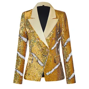 Elegante chaqueta blazer de lentejuelas para mujer con diseño cruzado y solapa para fiestas.