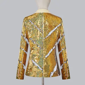 Chaqueta blazer de lentejuelas para mujer dorado lujoso brillante elegante abrigo