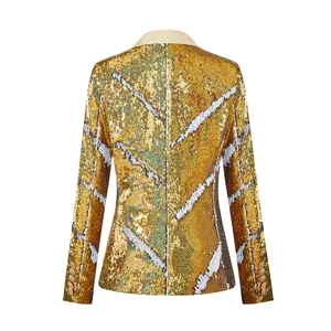 Chaqueta de lentejuelas doradas brillantes para mujer, elegante prenda de vestir de fiesta.