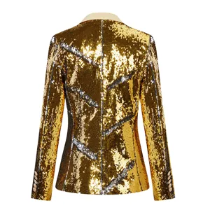 Chaqueta blazer de lentejuelas bicolor para mujer, elegante prenda de fiesta de manga larga.