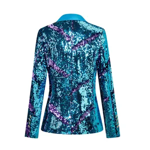 Chaqueta blazer de mujer con lentejuelas bicolor vista trasera, elegante para fiestas.