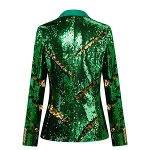 Chaqueta de traje de mujer con lentejuelas verdes brillante lujosa de fiesta elegante