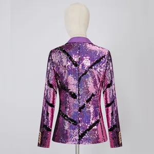 Chaqueta blazer de lentejuelas para mujer, lentejuelas bicolor con elegante detalle trasero.