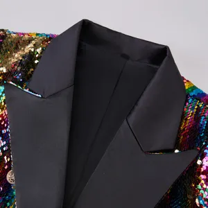 Chaqueta blazer de lentejuelas para mujer detalle cuello, solapa de satén y lentejuelas.